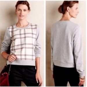 NWOT Anthropologie Saturday Sunday Frosted Plaid Soft Sweatshirt Sweater XS NEW